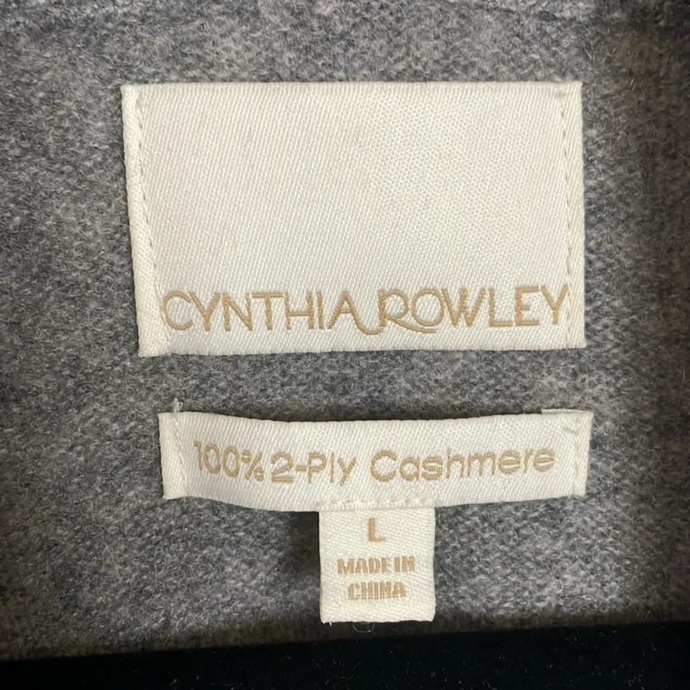 Cynthia Rowley 100% 2-Ply Cashmere Shawl Collar Cardigan Sweater L Gray Cozycore